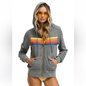 Aviator Nation 5-stripe Hoodie, Grey w/Neon, Unisex-MEDIUM